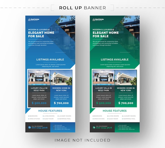 Diseño de presentación de stand de banner enrollable de negocio inmobiliario