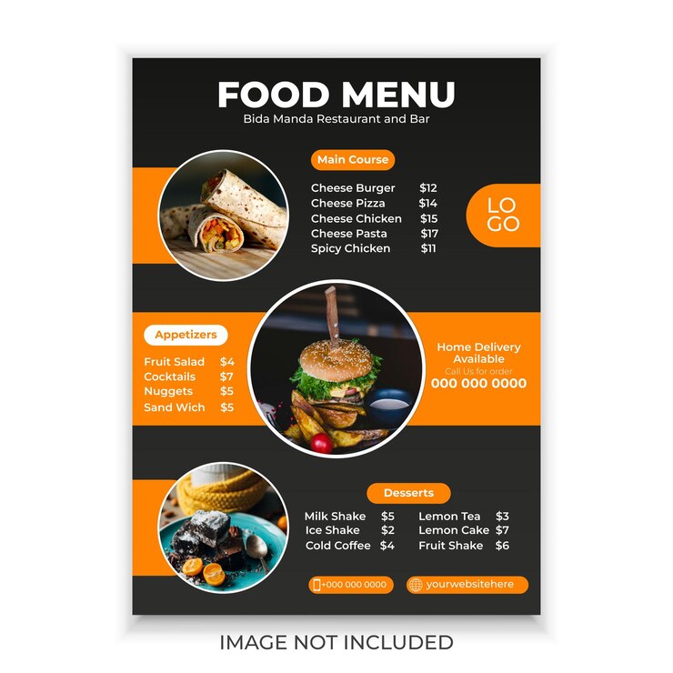 diseño profesional de menús de alimentos para restaurantes