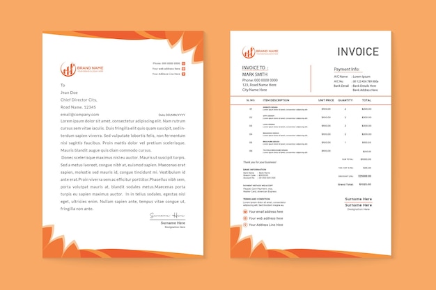 Diseño profesional de papel de carta y facturas corporativas modernas y limpias para negocios