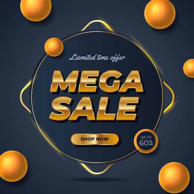 Diseño de promoción de descuento de banner de oferta de mega venta dorada para redes sociales de lujo elegante con clase