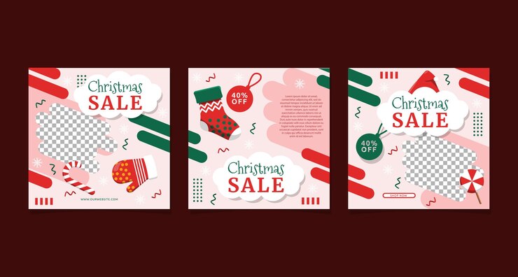 Vector diseño de promoción de redes sociales de descuento de venta de navidad