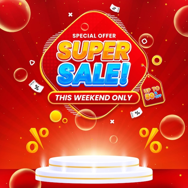 Diseño promocional de venta instantánea con podio y luces brillantes