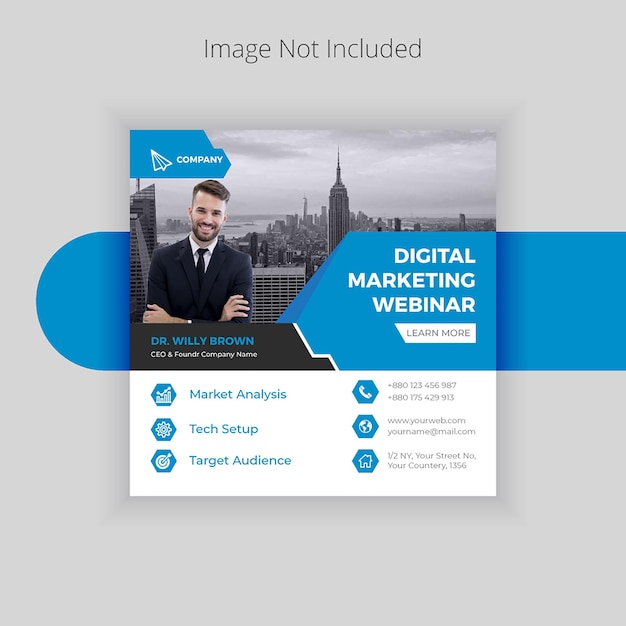 Vector diseño de publicación de banner social de seminario web de marketing digital colorido para promoción de negocios corporativos