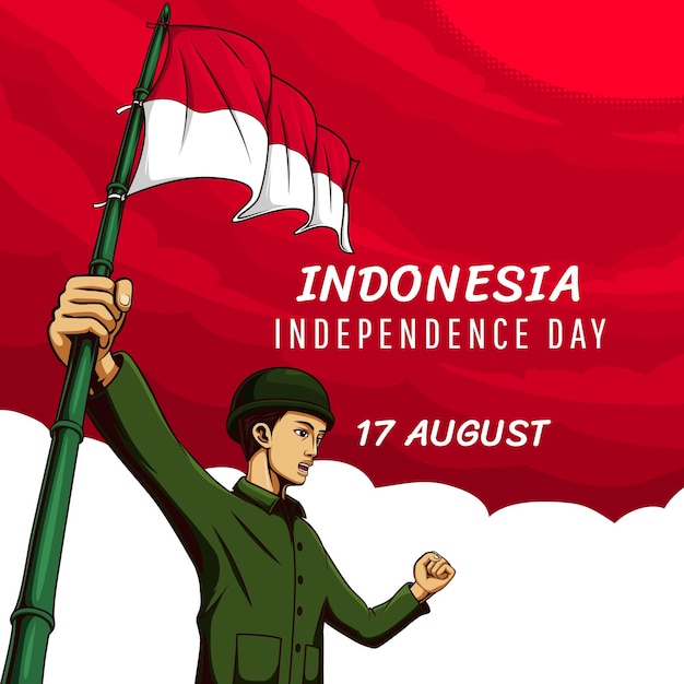 Diseño de publicación del día de la independencia de indonesia con ilustración