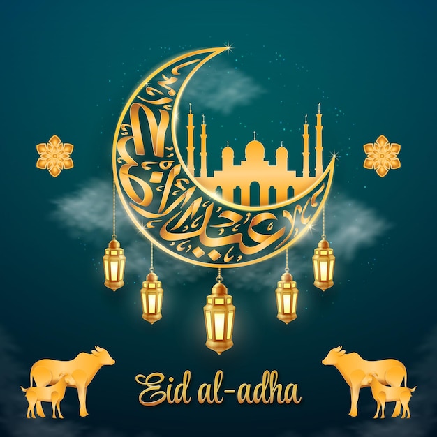 Diseño de publicación islámica de eid al adha con ilustración