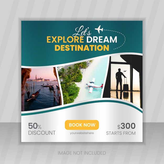 Diseño de publicación de redes sociales de agencia de viajes o plantilla de banner de vacaciones