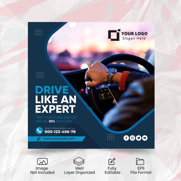 Diseño de publicación de redes sociales de autoescuela plana