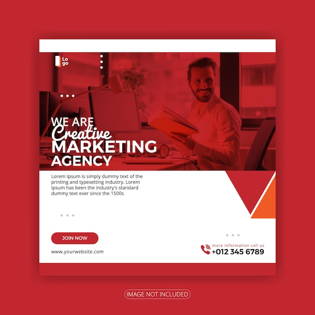 Diseño de publicación en redes sociales con combinación de colores rojo y blanco para agencia de marketing