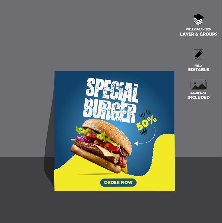 Diseño de publicación de redes sociales de hamburguesas