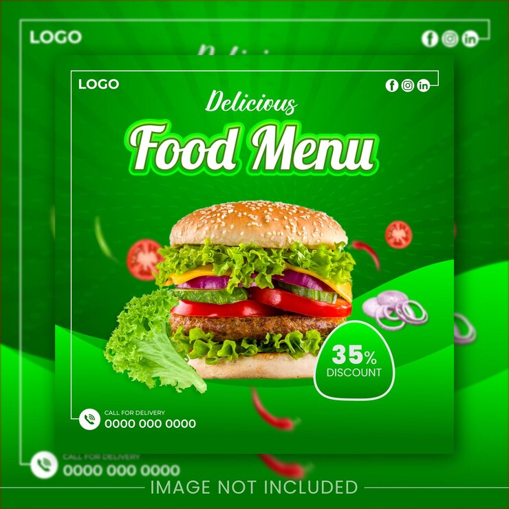 Diseño de publicación en redes sociales del menú de comida de restaurante moderno