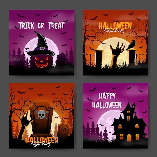 Diseño de publicación de redes sociales de miedo de noche de Halloween