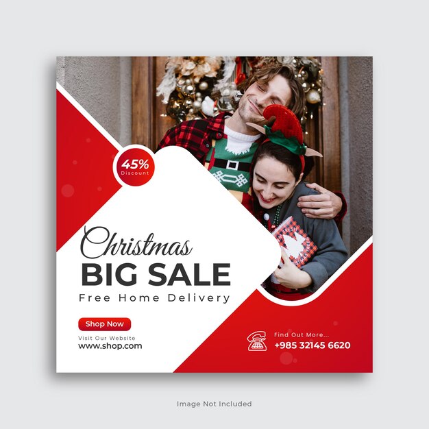 Diseño de publicación de redes sociales de venta de feliz Navidad o plantilla de publicación de instagram Vector Premium