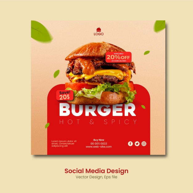 Diseño de publicación social de hamburguesa minimalista