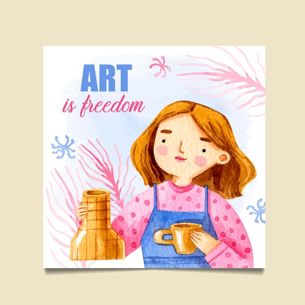 Vector diseño de publicaciones de instagram para el día mundial del arte de la acuarela