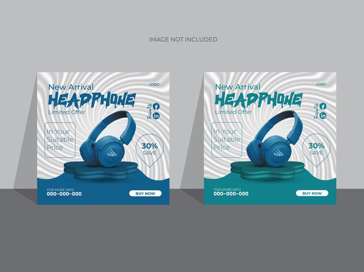 diseño de publicaciones de medios sociales de auriculares vectoriales