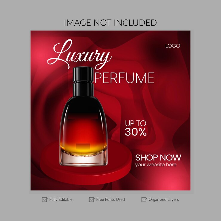 Diseño de publicaciones de perfumes de lujo en las redes sociales