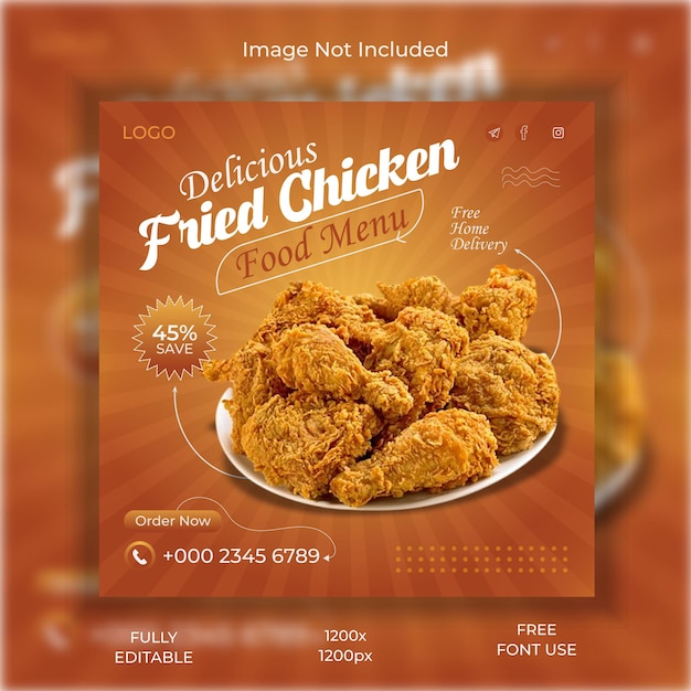 Diseño de publicaciones de pollo frito en las redes sociales