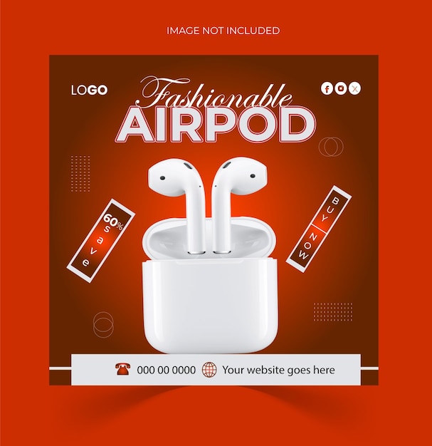 Diseño de publicaciones de redes sociales para auriculares Airpod