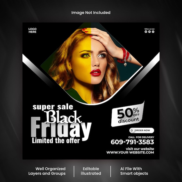 Diseño de publicaciones en las redes sociales del Black Friday Plantilla vectorial