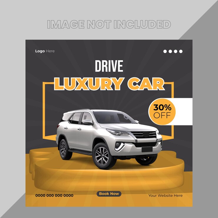 Diseño de publicaciones en redes sociales de coches de alquiler de lujo