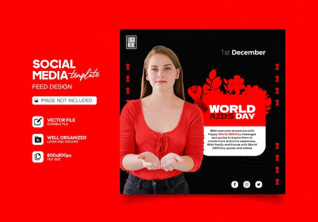 Vector diseño de publicaciones en redes sociales del día mundial del sida