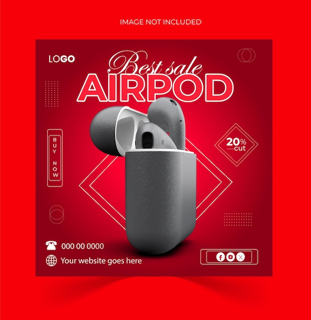 Diseño de publicaciones de redes sociales o diseño de banners de Airpod
