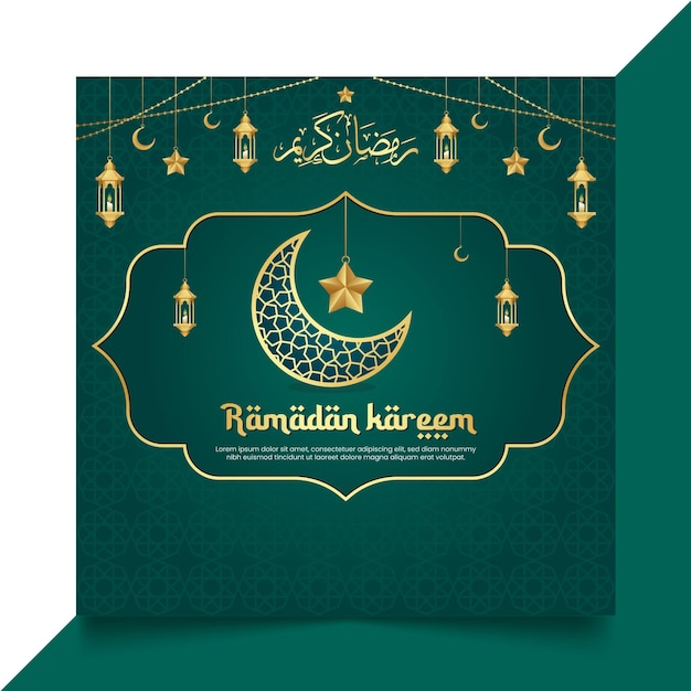 Diseño de publicaciones en redes sociales de Ramadan Kareem con fondo degradado y elementos islámicos Plantilla exclusiva de banner de Instagram de Ramadan Kareem