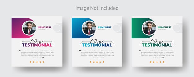 Diseño de publicaciones en redes sociales para testimonios de clientes y una plantilla cuadrada simple corporativa