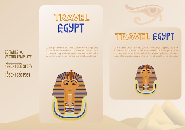 Diseño de publicaciones en redes sociales para un viaje a egipto. diseño de historia y publicación compartida para el viaje a egipto. vector de energía