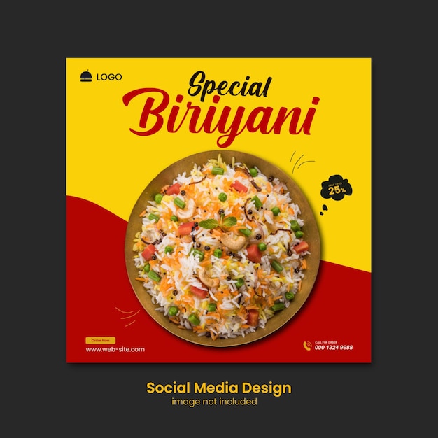 Vector diseño de publicaciones sociales de biryani rojo y amarillo