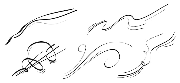 Diseño de ráfagas de viento Doodle aisladas en fondo blanco Ilustración de vector dibujada a mano