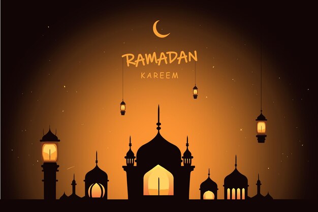 Diseño de Ramadan Kareem en estilo silueta, fondo de saludo