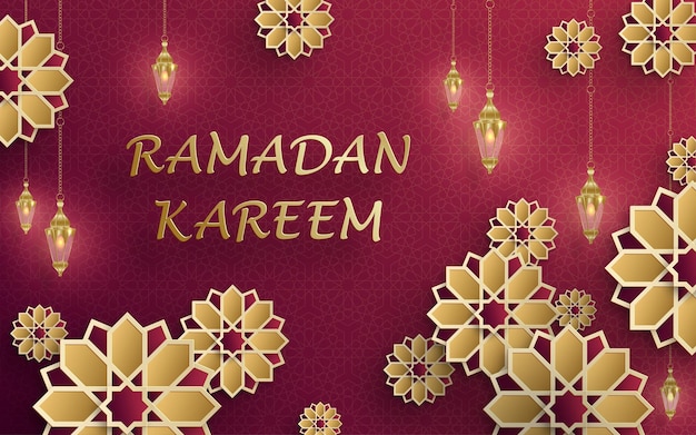 Diseño de Ramadan Kareem sobre fondo islámico