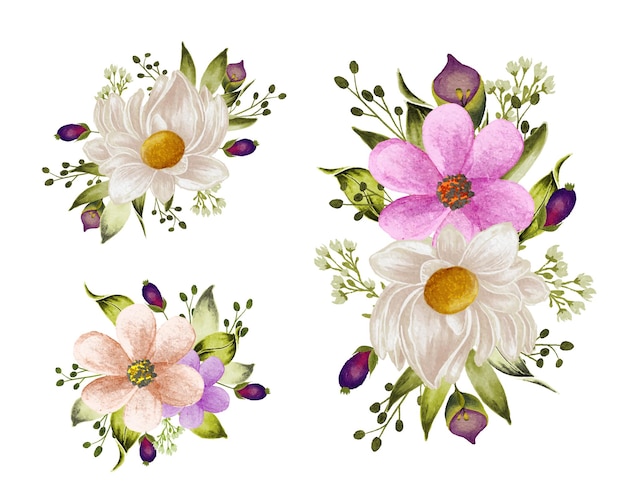Diseño de ramo para aniversario de boda acuarela flores silvestres y diseño de hojas