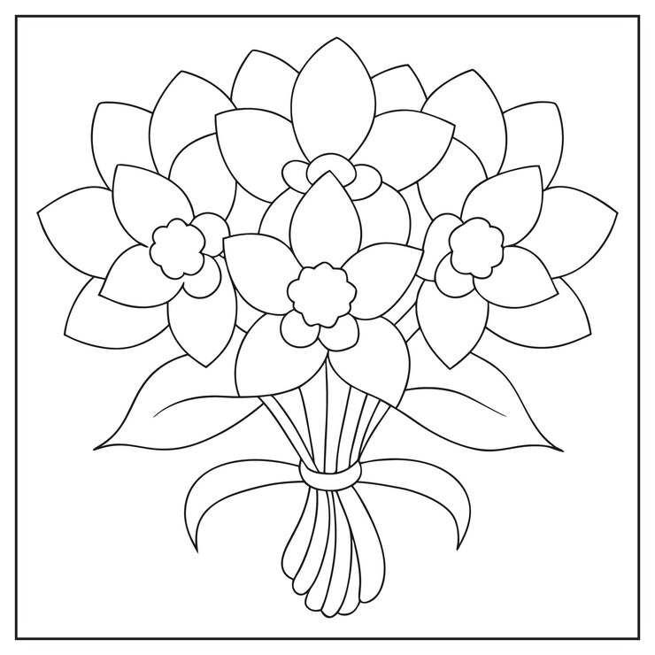 Vector diseño de ramo de flores de arte de línea minimalista sobre fondo blanco