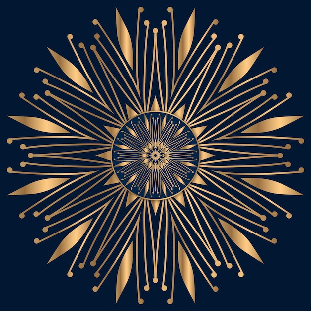 Un diseño de rayos de sol dorados con un fondo azul.