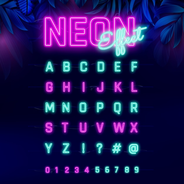 Diseño realista del alfabeto de neón