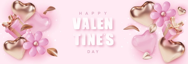 Diseño realista del día de san valentín banner de vacaciones cartel web volante folleto elegante cubierta de la tarjeta de felicitación fondo romántico