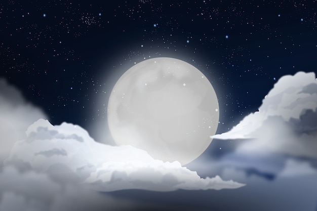 Vector diseño realista de fondo de cielo de luna llena