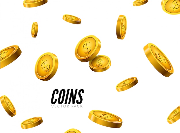Diseño realista de los iconos de moneda con sombra. Concepto de éxito del tesoro en efectivo