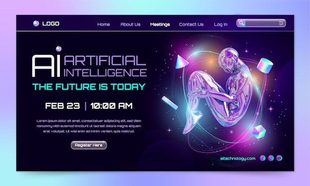 Diseño realista de la página de aterrizaje de inteligencia artificial
