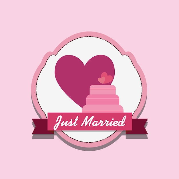 Diseño recién casado con pastel de bodas y corazón