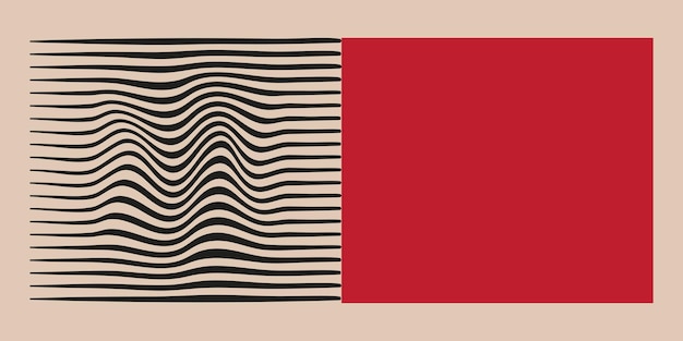 Un diseño rectangular con líneas onduladas negras en un fondo beige junto a una composición Bauhaus de rectángulo rojo sólido