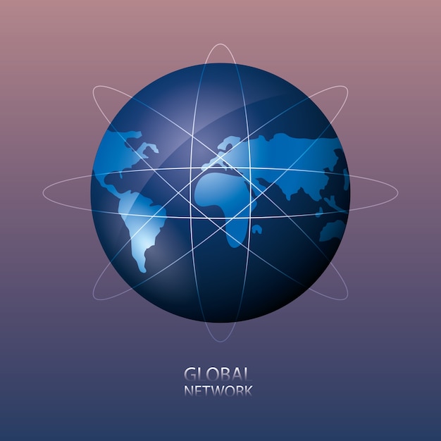diseño de red global con icono de globo de tierra