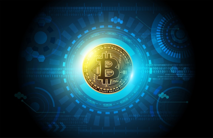 Vector diseño de red de tecnología futurista de moneda digital bitcoin