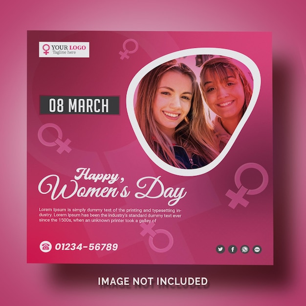 Un diseño de redes sociales rosa para el día de la mujer el 8 de marzo.