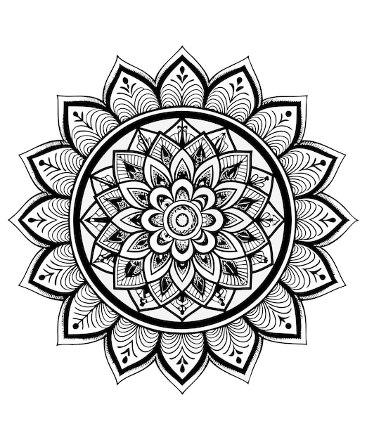 Diseño redondo Mandala Flor Vector Hojas de loto en estilo rosa Libro de colorear Página de práctica Henna Meh