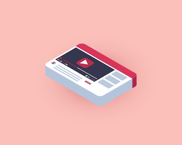Diseño de reproductor de video 3D plantilla isométrica signo de blogueo