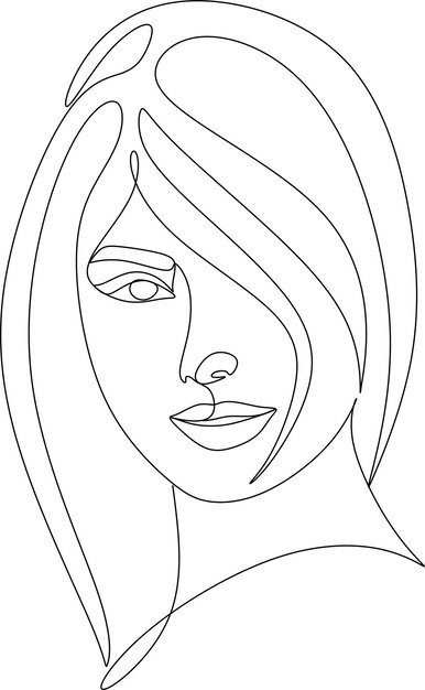 Diseño de retrato de niña o mujer de una línea Ilustración de vector de estilo minimalista dibujado a mano