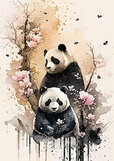 Diseño de retrato de panda de acuarela